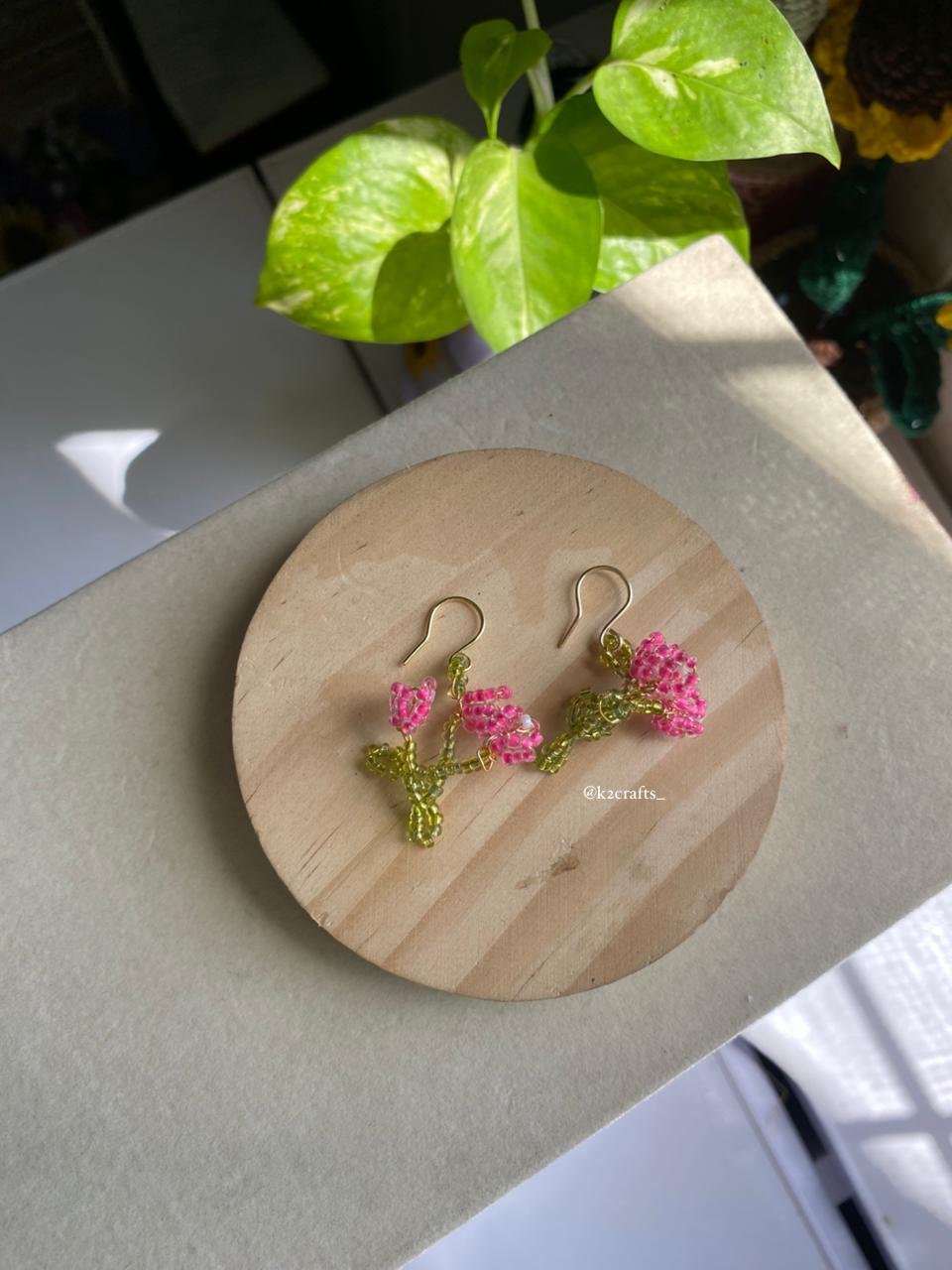 Handcrafted Bougainvillea Beaded Earrings