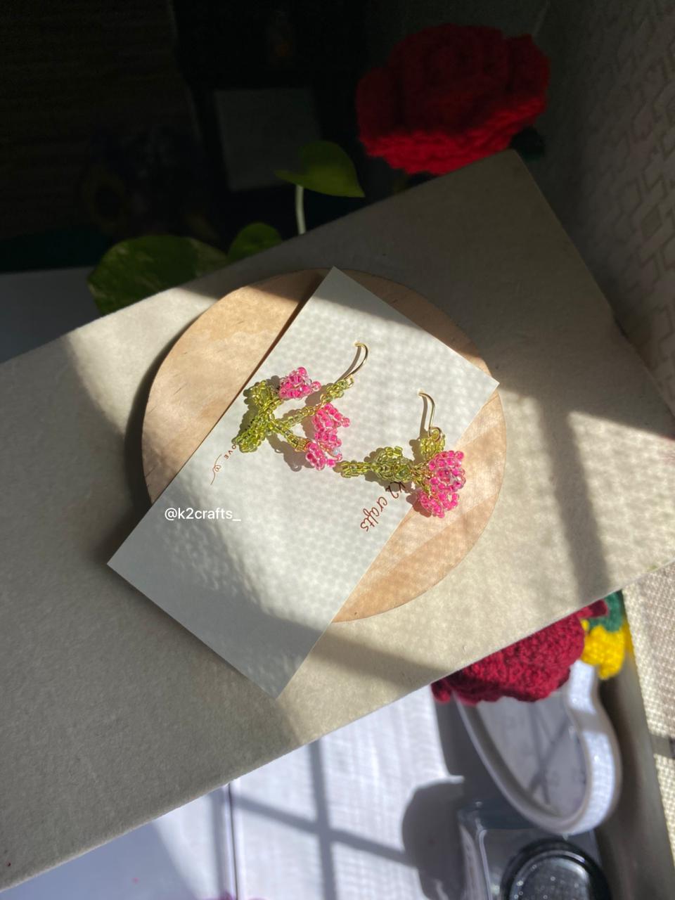 Handcrafted Bougainvillea Beaded Earrings