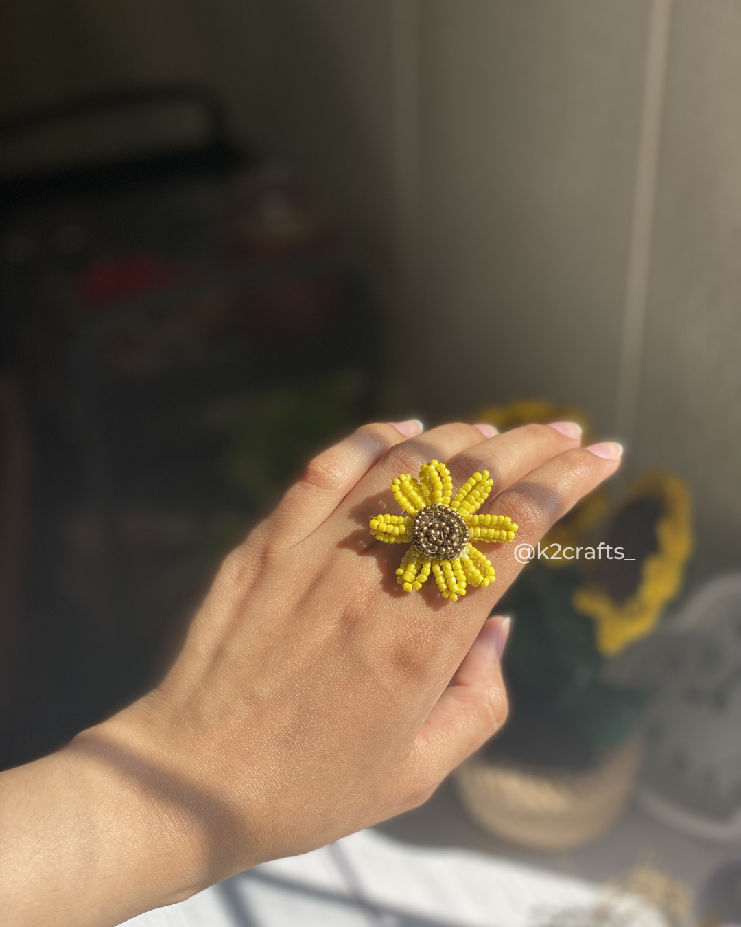 Handmade Beaded Sunflower Ring