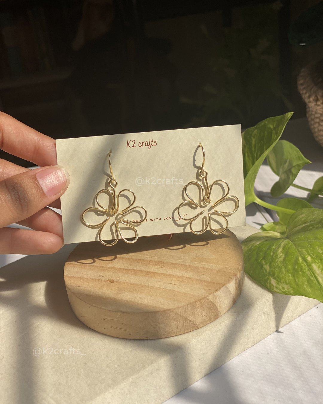 Gold Plated Floral Dangle Earrings