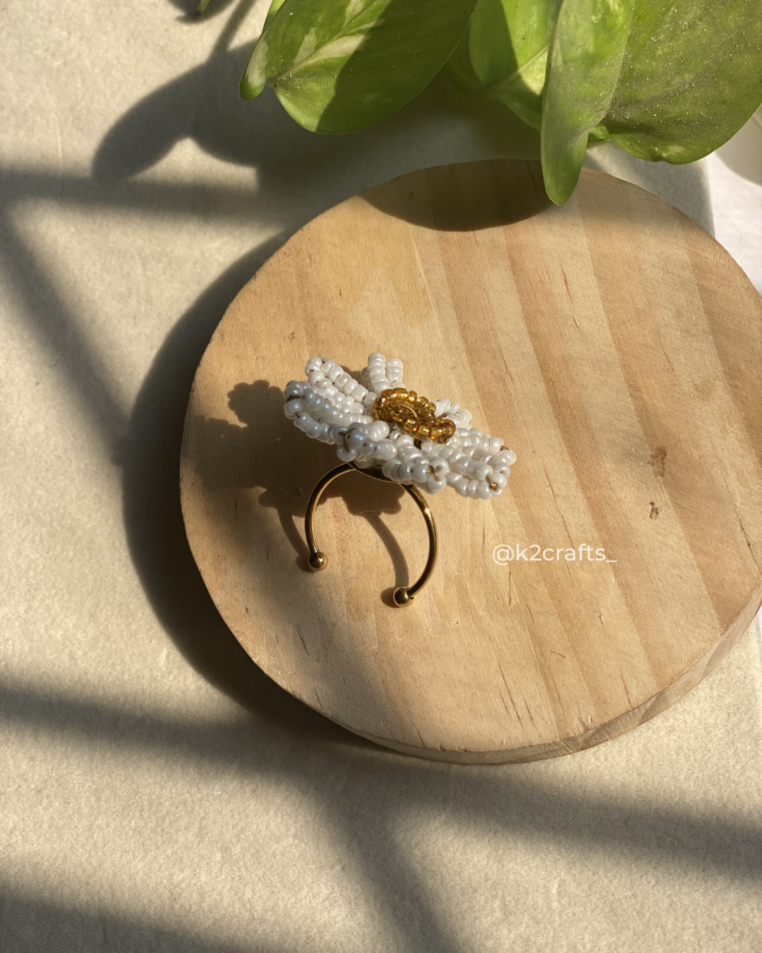 Beaded Daisy Statement Ring