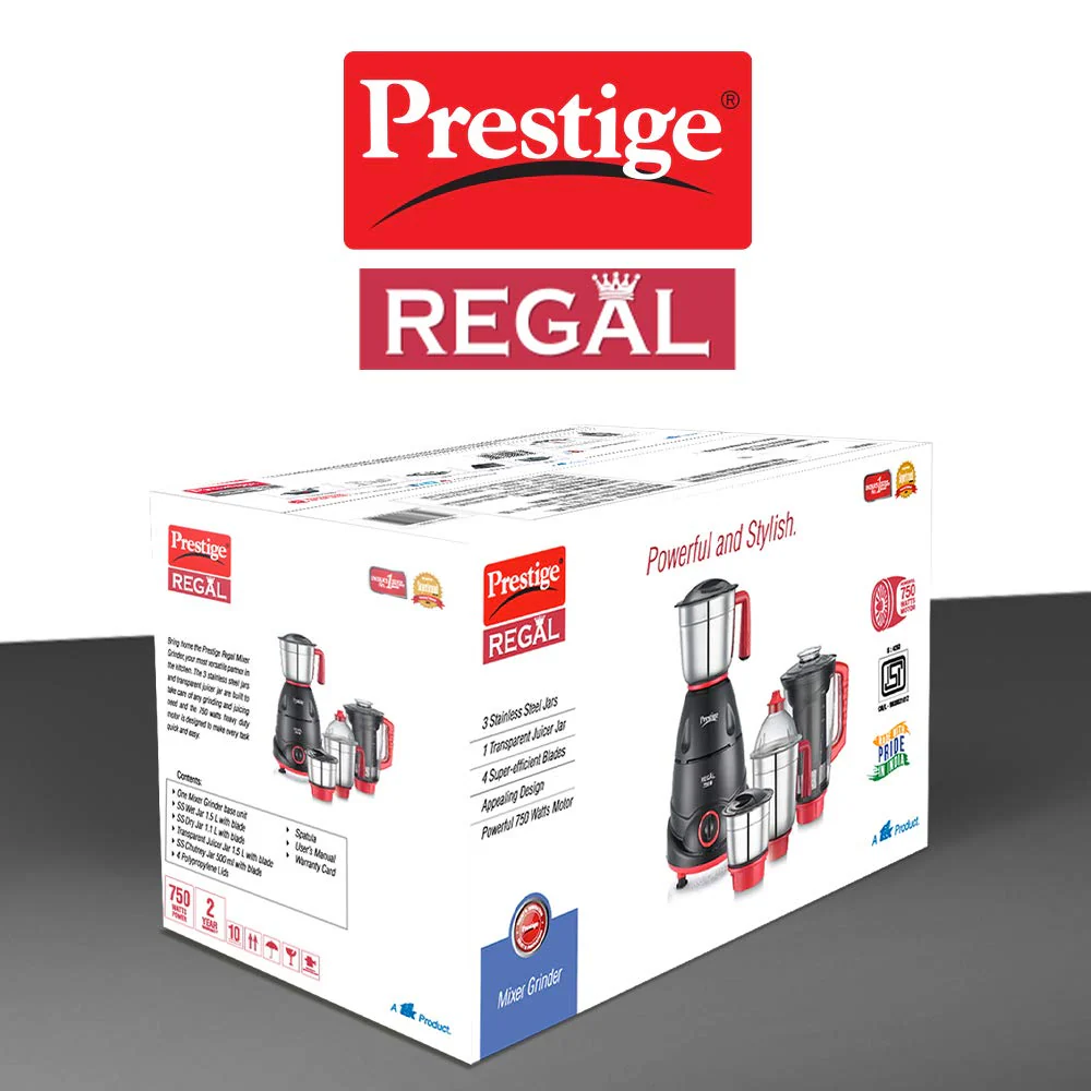 Prestige Regal 750 Watt Juicer Mixer Grinder 4 Jars Red and Black