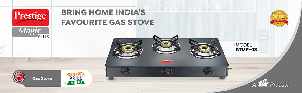 Prestige Magic plus Toughened Glass Top 3 Brass Burner 