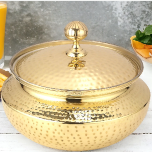  Pure Brass Patili Handi for cooking with kalai inside and hammered finish with lid 