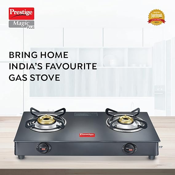 Prestige Magic plus Toughened Glass-Top 2 Brass Burner