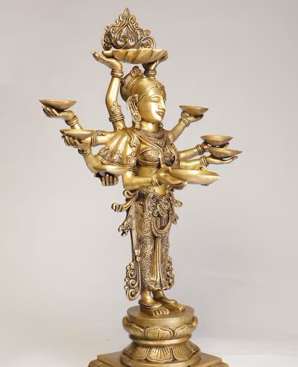 Brass Deep Lakshmi Statue with 10 Hands  25.19 INCHES ( 64 CM )