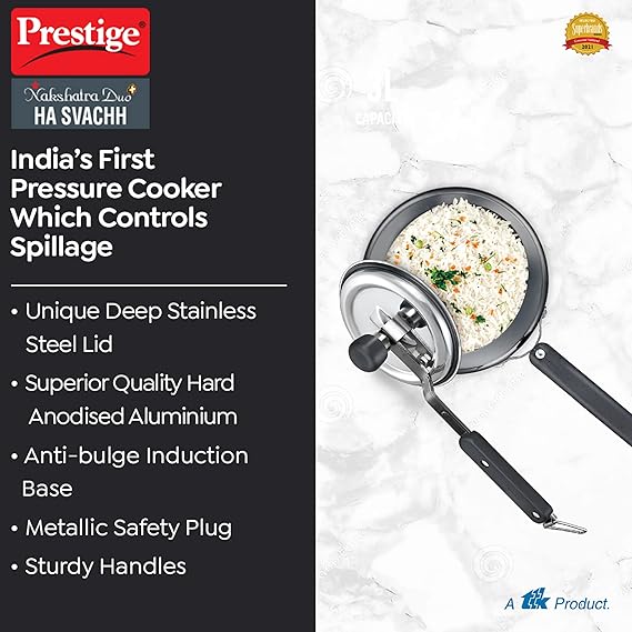 Prestige Nakshatra Duo Plus Svachh Hard Anodised Aluminium Pressure Cooker 
