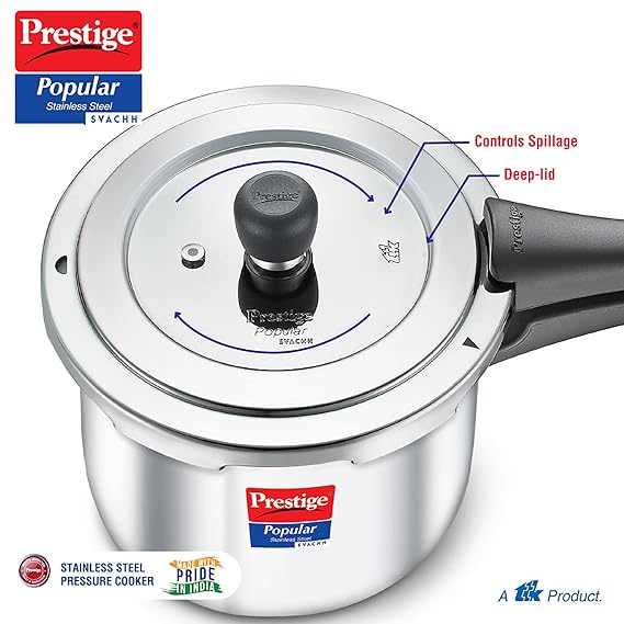Prestige Popular Svachh Spillage Control Stainless Steel Outer Lid Pressure Cooker
