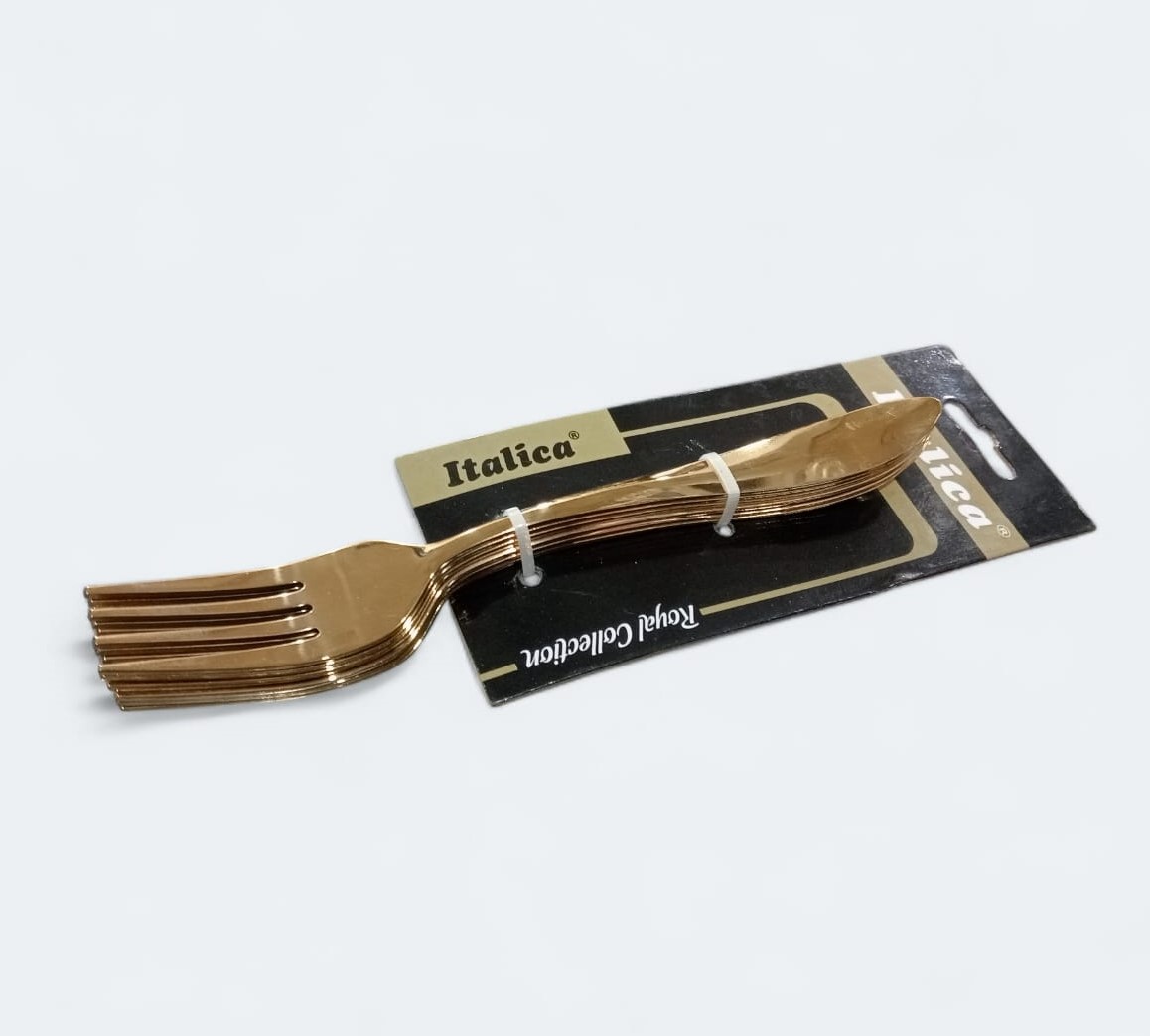 Italica 17.5 cm Royal Desert Fork Stainless Steel Golden Set ( Pack of 6pc)