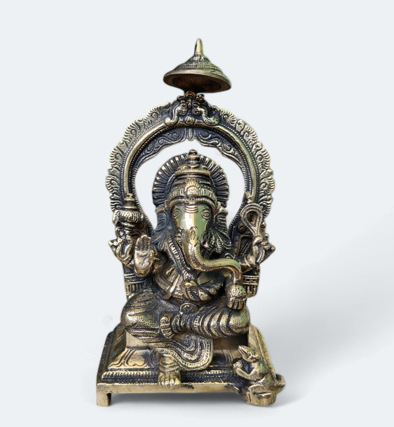 Brass Ganesh Idol Virajman On Sinhasan Height 22 Cm
