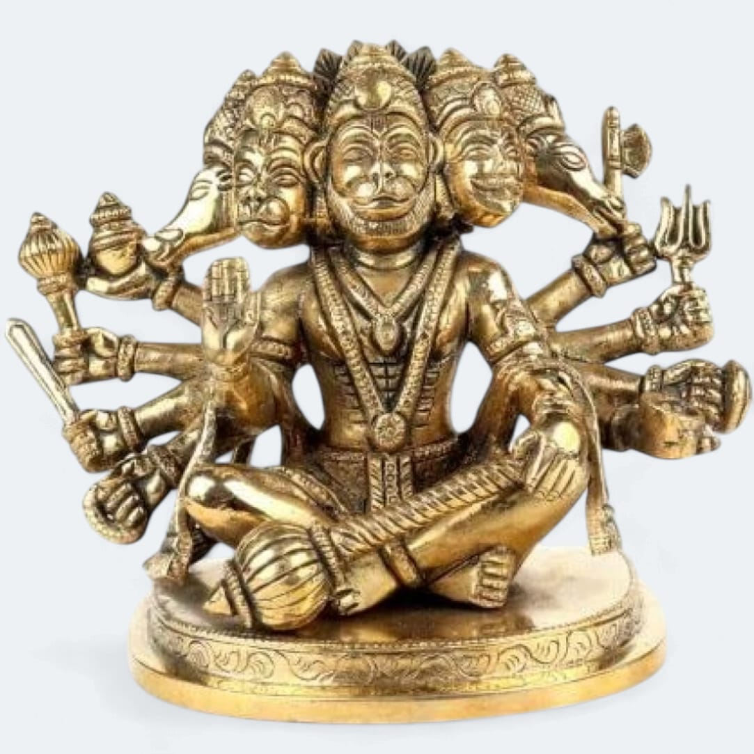 Panchmukhi Sitting Brass Hanuman 14 Cm