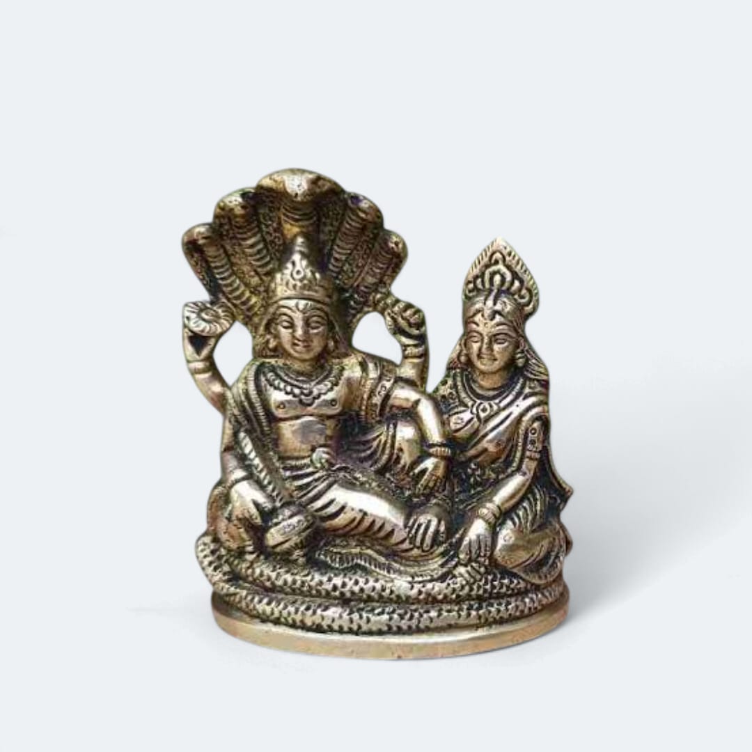 Brass Lakshmi Narayan Resting on Sheshanaag Idol Height 16 Cm