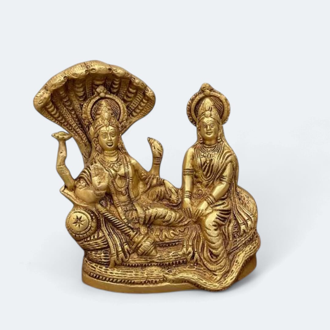 Brass Lakshmi Narayan Resting on Sheshanaag Idol Height 26 Cm