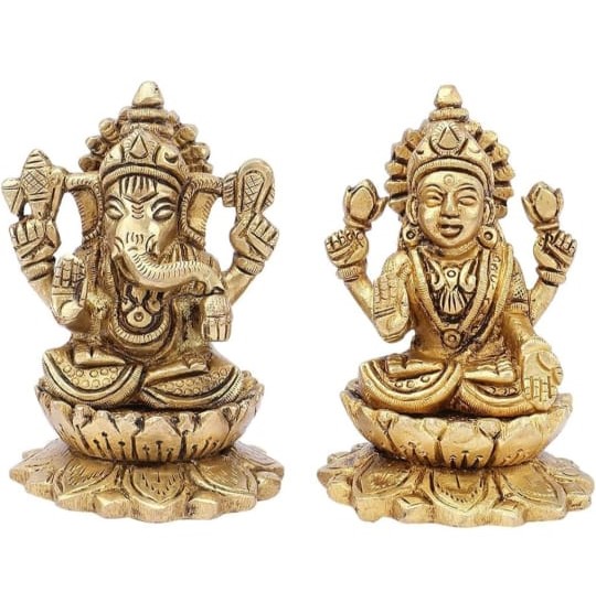 Laxmi Ganesh Brass Idol Height 8.5 Cm