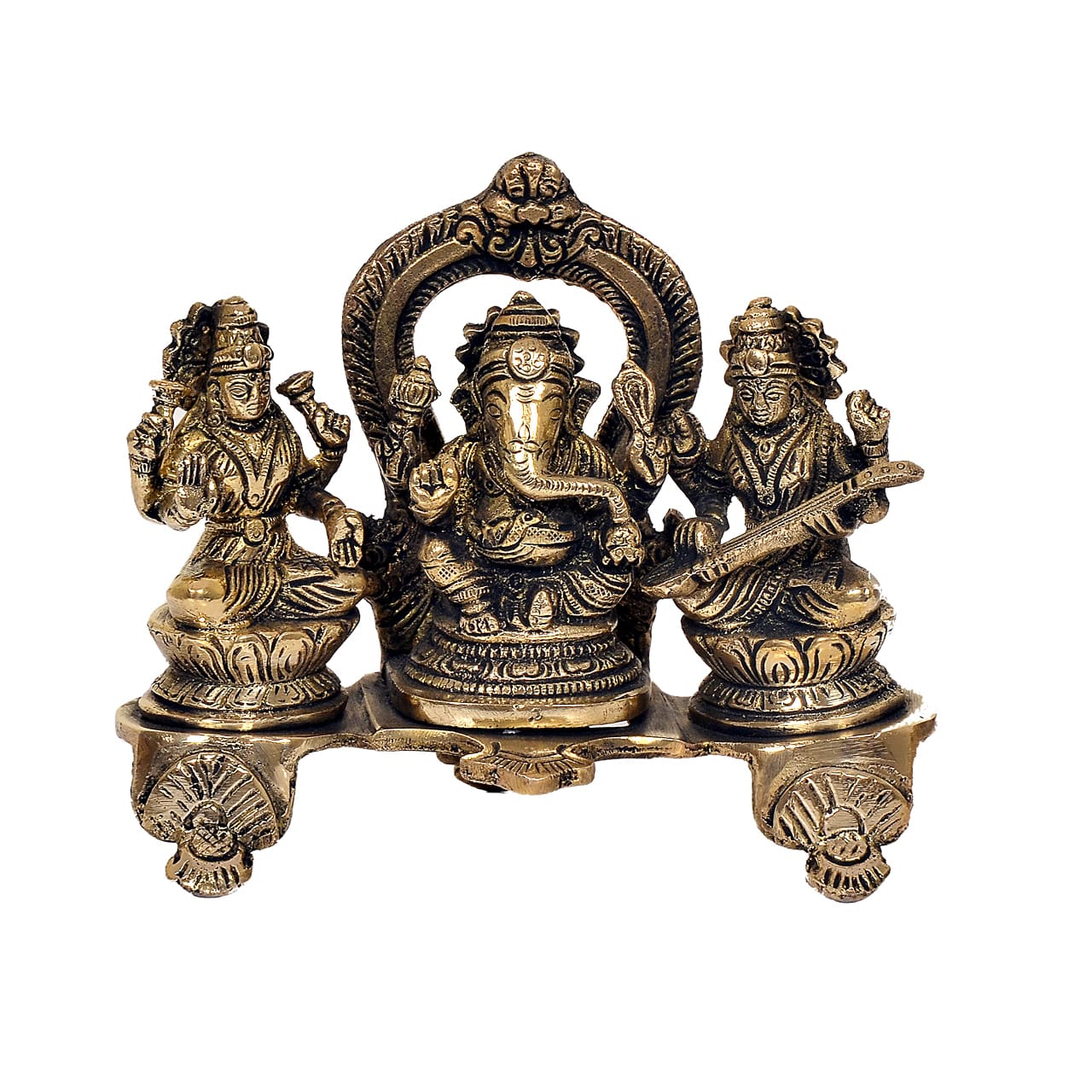 Lakshmi Ganesh Saraswati In Brass Height 13.5 Cm