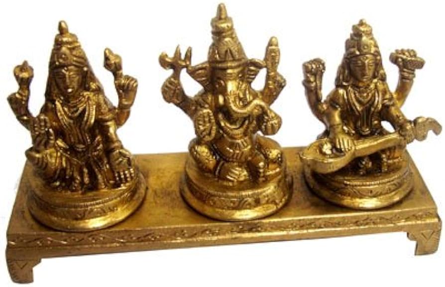 Lakshmi Ganesh Saraswati In Brass Height 8 Cm
