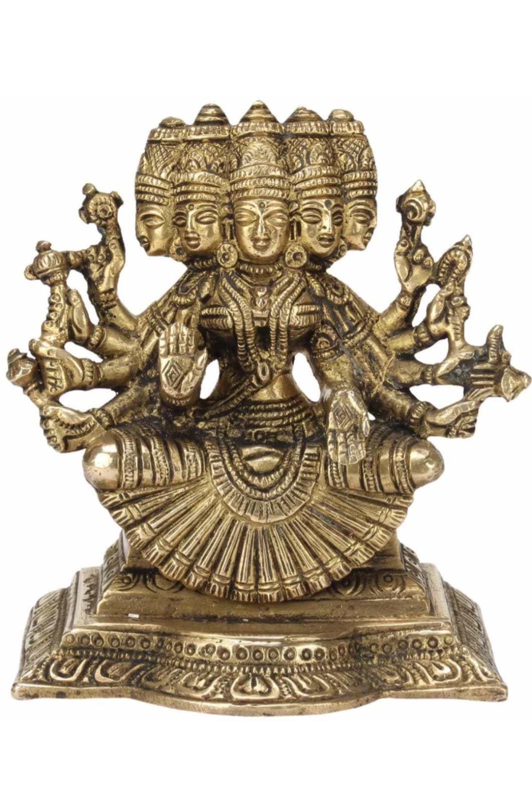 Brass Gayatri Devi Idol with Multiple Faces - Panchmukhi Gayatri Devi Height 12 Cm