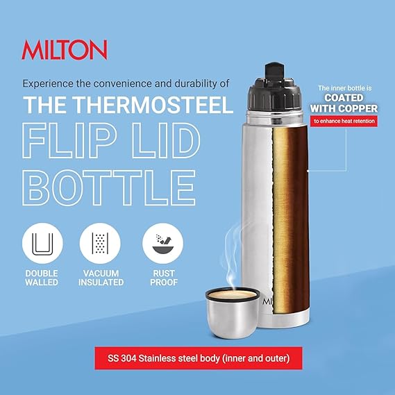Milton Thermosteel Flip Lid Flask, 1000 ml , Silver 