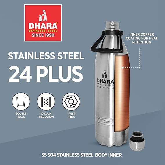 Dhara Stainless Steel 24 Plus Double Wall Thermosteel Flask Water Bottle with Handle 