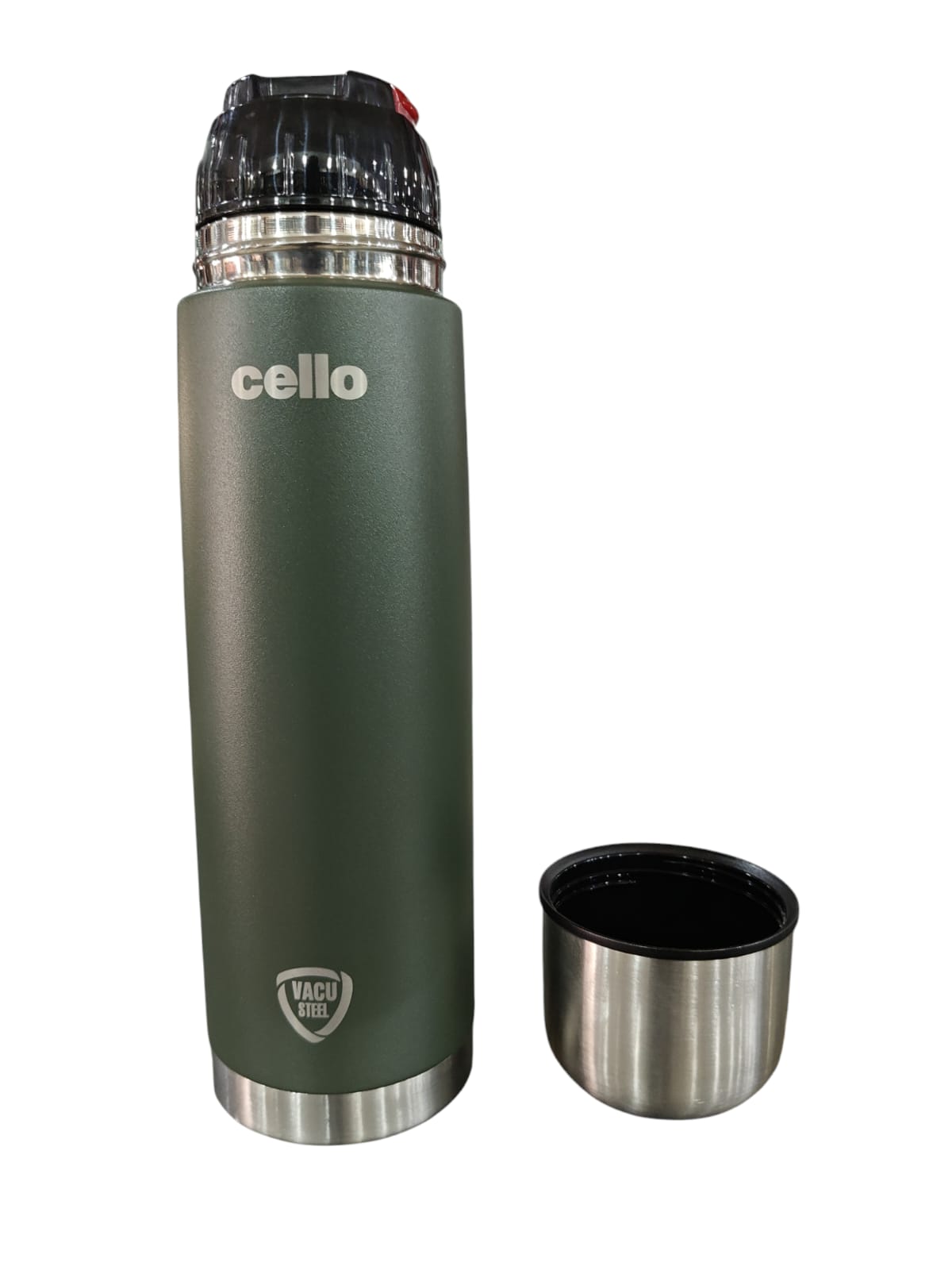 Cello Duro Flip Tuff Steel Water Bottle with Durable DTP Coating | Green 750 ml