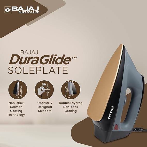 Bajaj Plastic Herculo 1100 Watts Dry Iron, Black&Grey, (440315)