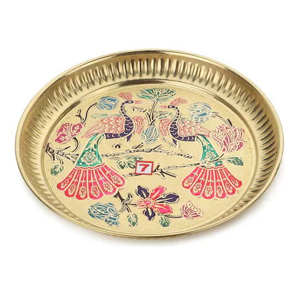 Pure Brass Peacock Print Plate| Premium Pooja thali
