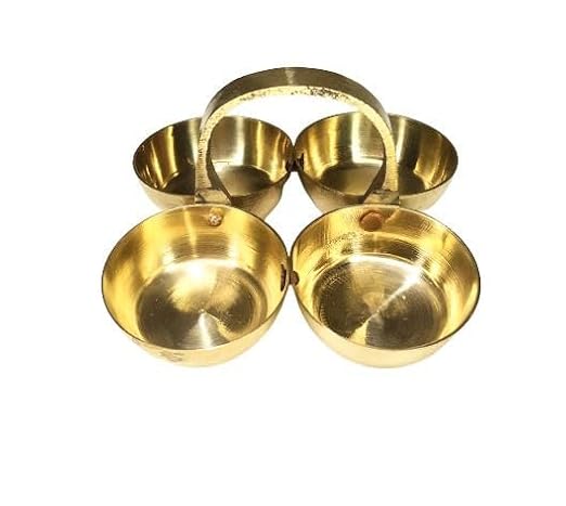 Brass Puja Chowmukh || Chokra Chopala Bowl Stand for Haldi, Kumkum, Rice, Elaichi,Mishri,Roli 