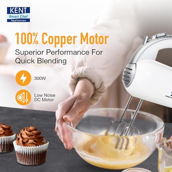 KENT 16051 Hand Blender 300 W | 5 Variable Speed Control | Multiple Beaters & Dough Hooks