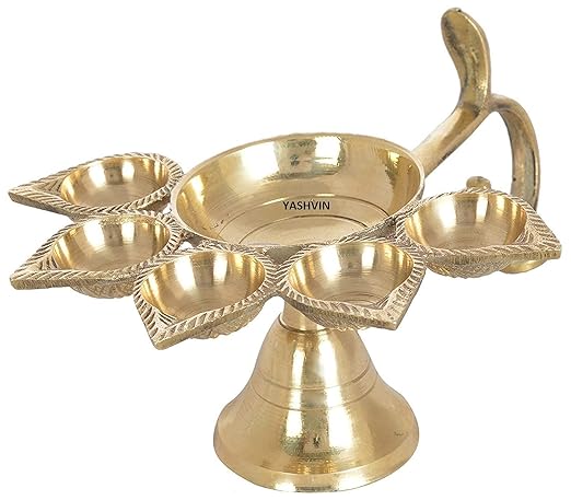 Navratri Special Brass Panch Aarti Lamp Big || Handle Diya for Puja || Pancharti Diya Oil Lamp