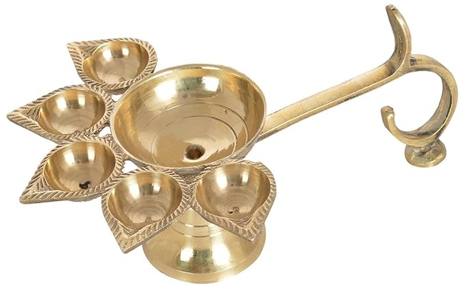 Navratri Special Brass Panch Aarti Lamp Big || Handle Diya for Puja || Pancharti Diya Oil Lamp