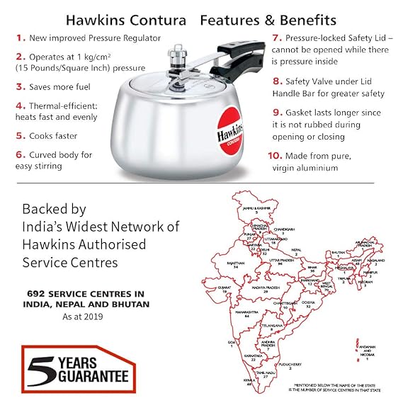 Hawkins Aluminium Contura Pressure Cooker, Handi Inner Lid Cooker, Silver