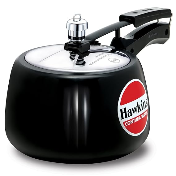 Hawkins Contura Black Pressure Cooker, Hard Anodised Inner Lid Cooker, Handi Cooker, Black