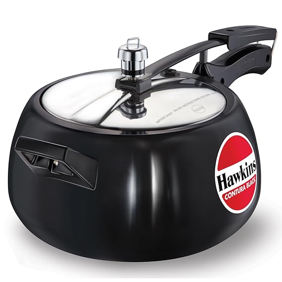 Hawkins Contura Black Pressure Cooker, Hard Anodised Inner Lid Cooker, Handi Cooker, Black