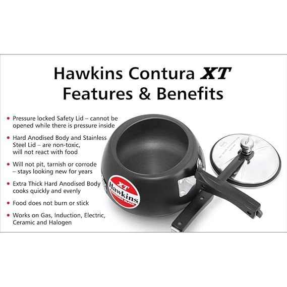 Hawkins Contura Black XT Pressure Cooker, Hard Anodised Inner Lid Cooker, Induction Cooker, Handi Cooker, Black