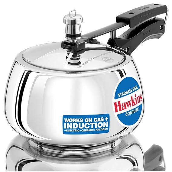 Hawkins Contura Pressure Cooker, Stainless Steel Inner Lid Cooker, Handi Cooker, Induction Cooker, Silver