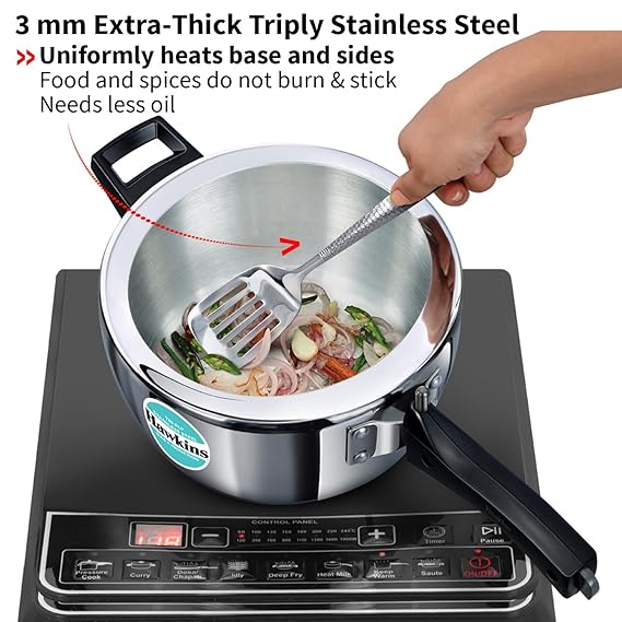 Hawkins Triply Stainless Steel Pressure Cooker, Inner Lid Cooker, Silver