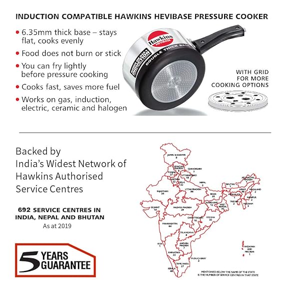 Hawkins Aluminium Litre Hevibase Pressure Cooker, Induction Inner Lid Cooker, Silver 