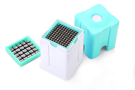 GANESH French Fries Cutter/Finger Chips/Potato Chip Maker/Dicer/Potato Chopper Direct Push Function Stainless Steel Blades - ABS Unbreakable Plastic Body in Multicolor with 2 Blades