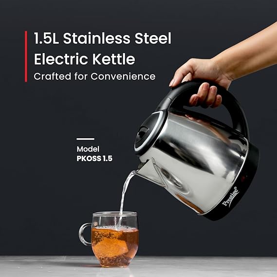 Prestige Electric Kettle PKOSS - 1500watts, Steel (1.5Ltr), Black
