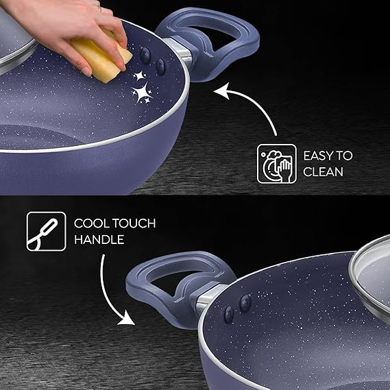 Prestige Ceraglide Ceramic Coating Non-Stick Aluminium Cookware Deep Kadai 30 Cm (5.0 Litre) With Glass Lid