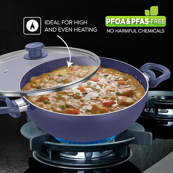 Prestige Ceraglide Ceramic Coating Non- Stick Aluminium Cookware Deep Kadai 28 Cm 4.25 Litre With Glass Lid
