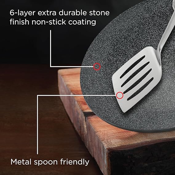 Prestige Durastone Hard Anodised Non-Stick Dosa Tawa 30cm|6 Layers Extra Durable Stone Coating|Stainless Steel Cool Touch Handles|Induction & Gas Compatible|2 Years Warranty