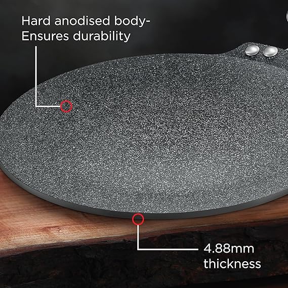 Prestige Durastone Hard Anodised Non-Stick Dosa Tawa 30cm|6 Layers Extra Durable Stone Coating|Stainless Steel Cool Touch Handles|Induction & Gas Compatible|2 Years Warranty