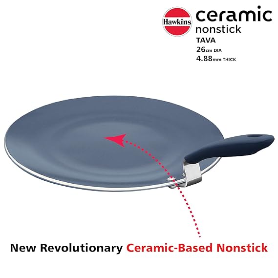 Hawkins Ceramic Nonstick Tava, 26 cm Diameter, Induction Paratha Tawa, Granite Griddle (ICT26)