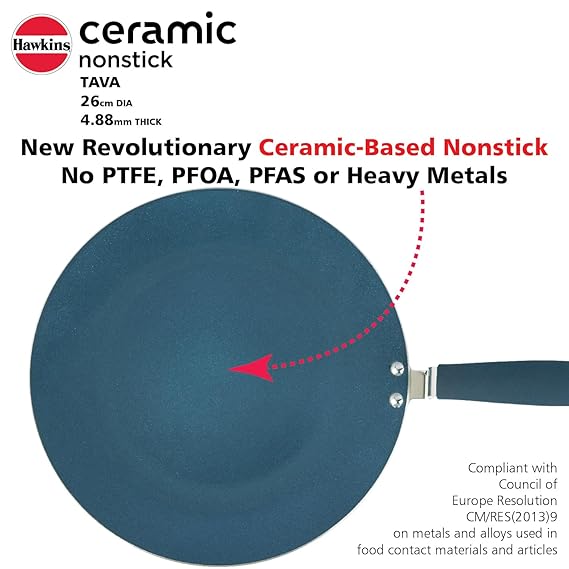 Hawkins Ceramic Nonstick Tava, 26 cm Diameter, Induction Paratha Tawa, Granite Griddle (ICT26)