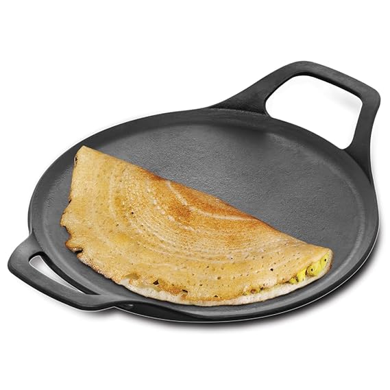 Hawkins Futura 27 cm Cast Iron Dosa Tava, Pre-Seasoned Cast Iron Flat Tawa For Roti, Cast Iron Cookware For Kitchen, Black 