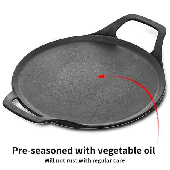 Hawkins Futura 27 cm Cast Iron Dosa Tava, Pre-Seasoned Cast Iron Flat Tawa For Roti, Cast Iron Cookware For Kitchen, Black 