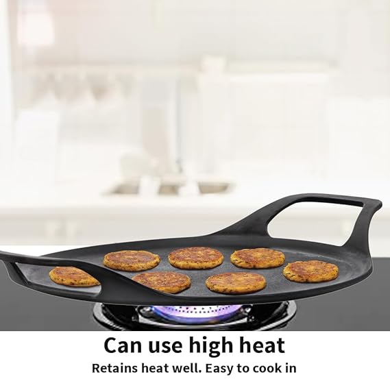 Hawkins Futura 27 cm Cast Iron Dosa Tava, Pre-Seasoned Cast Iron Flat Tawa For Roti, Cast Iron Cookware For Kitchen, Black 