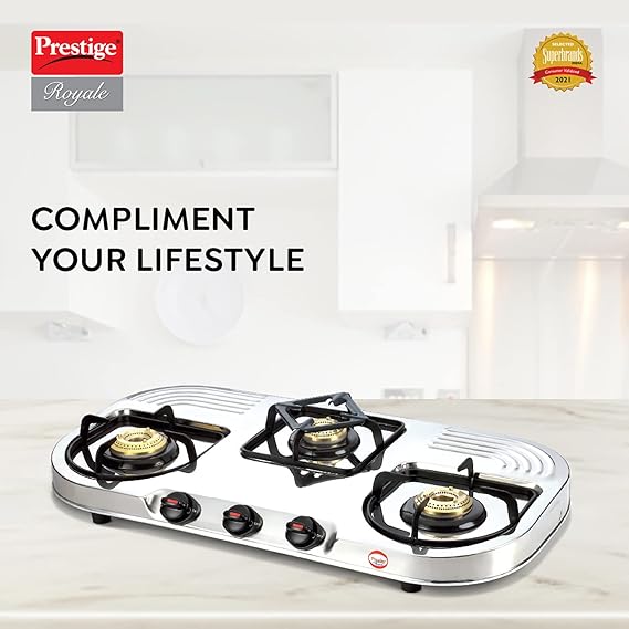 Prestige Royale Duplex Gas Table With Stainless Steel Body, 3 Brass Burners