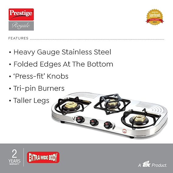 Prestige Royale Duplex Gas Table With Stainless Steel Body, 3 Brass Burners